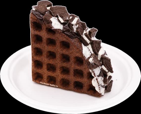 Oreo Crunch waffle on a white plate